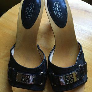 Coach QUINN Black Coach Wood Heel Slide